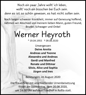Traueranzeige von Werner Heyroth von Mitteldeutsche Zeitung Sangerhausen