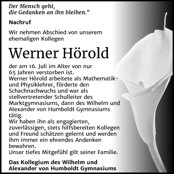 Traueranzeige von Werner Hörold von Super Sonntag Mansfelder Land