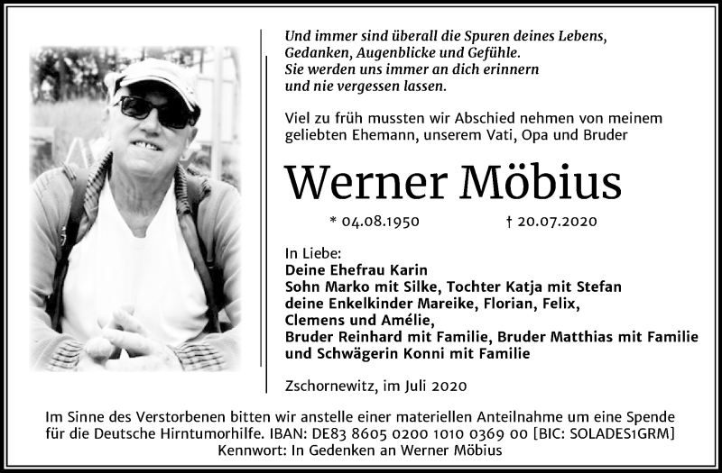  Traueranzeige für Werner Möbius vom 01.08.2020 aus Super Sonntag Wittenberg