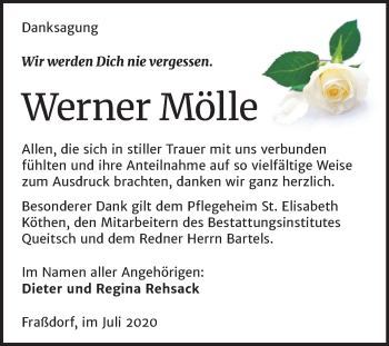 Traueranzeige von Werner Mölle von Mitteldeutsche Zeitung Köthen
