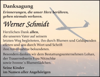 Traueranzeige von Werner Schmidt von Wochenspiegel Bitterfeld