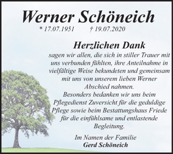 Traueranzeige von Werner Schöneich von Super Sonntag Dessau-Roßlau