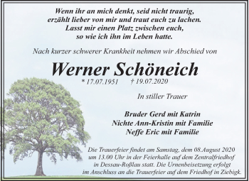 Traueranzeige von Werner Schöneich von Mitteldeutsche Zeitung Dessau-Roßlau