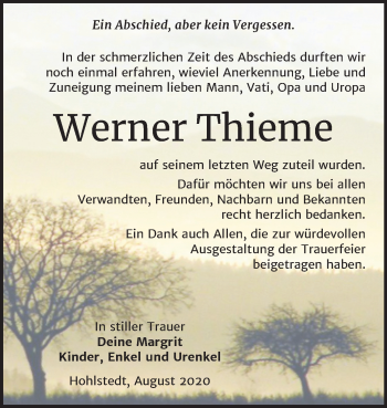 Traueranzeige von Werner Thieme von Mitteldeutsche Zeitung Sangerhausen
