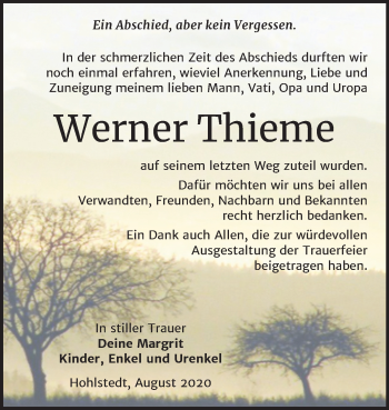 Traueranzeige von Werner Thieme von Super Sonntag Sangerhausen