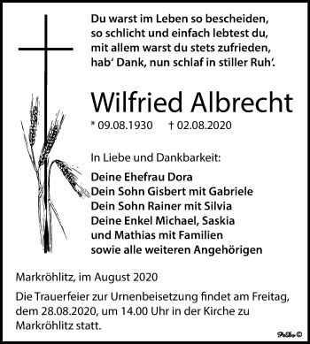 Traueranzeige von Wilfried Albrecht von Wochenspiegel Weißenfels