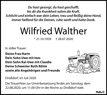 Traueranzeige von Wilfried Walther von Super Sonntag Zeitz