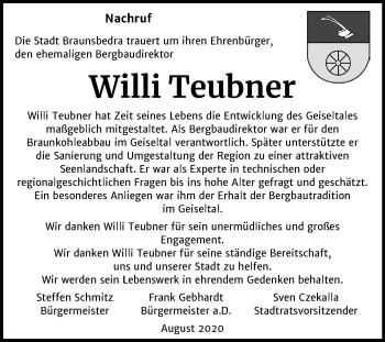 Traueranzeige von Willi Teubner von Mitteldeutsche Zeitung Merseburg/Querfurt