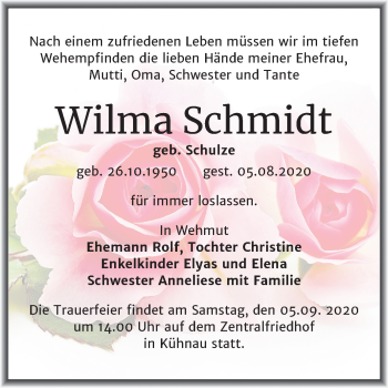 Traueranzeige von Wilma Schmidt von Super Sonntag Dessau-Roßlau