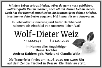 Traueranzeige von Wolf-Dieter Weiz von Mitteldeutsche Zeitung Dessau-Roßlau