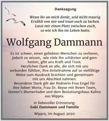 Traueranzeige von Wolfgang Dammann von Super Sonntag Sangerhausen