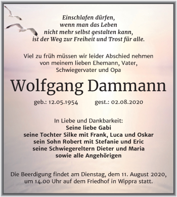 Traueranzeige von Wolfgang Dammann von Mitteldeutsche Zeitung Sangerhausen
