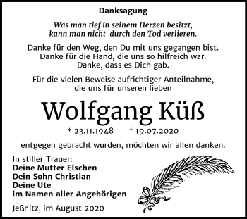 Traueranzeige von Wolfgang Küß von Mitteldeutsche Zeitung Bitterfeld