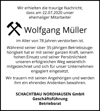 Traueranzeige von Wolfgang Müller von Mitteldeutsche Zeitung Quedlinburg