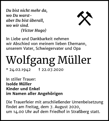 Traueranzeige von Wolfgang Müller von Mitteldeutsche Zeitung Quedlinburg