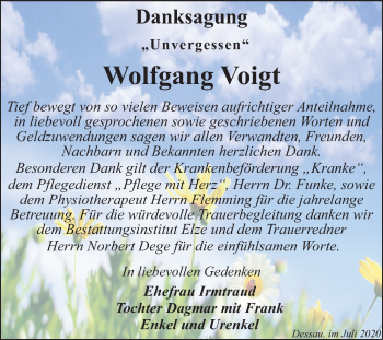Traueranzeige von Wolfgang Voigt von Mitteldeutsche Zeitung Dessau-Roßlau