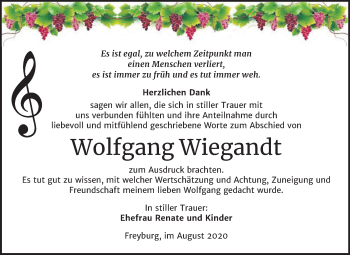 Traueranzeige von Wolfgang Wiegandt von Wochenspiegel Naumburg/Nebra