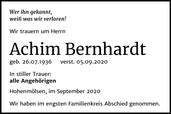 Traueranzeige von Achim Bernhardt von Wochenspiegel Weißenfels