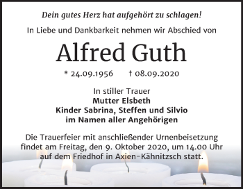Traueranzeige von Alfred Guth von Mitteldeutsche Zeitung Wittenberg
