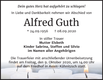 Traueranzeige von Alfred Guth von Super Sonntag Wittenberg