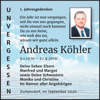 Traueranzeige von Andreas Köhler von Mitteldeutsche Zeitung Bitterfeld