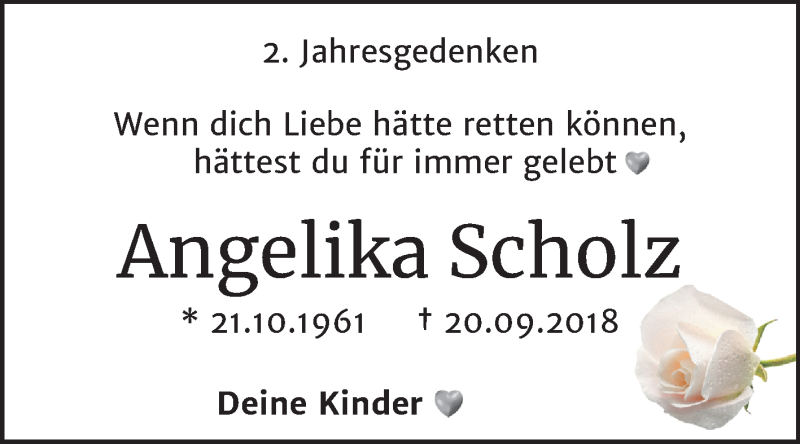  Traueranzeige für Angelika Scholz vom 19.09.2020 aus Super Sonntag Zeitz