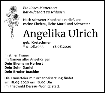 Traueranzeige von Angelika Ulrich von Super Sonntag Dessau-Roßlau