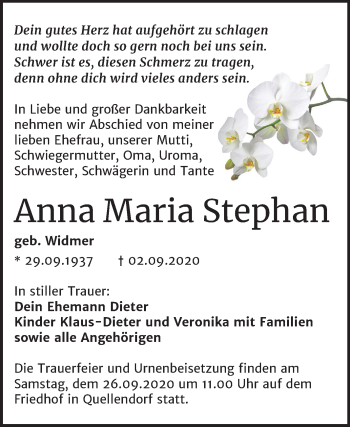 Traueranzeige von Anna Maria Stephan von Super Sonntag Köthen