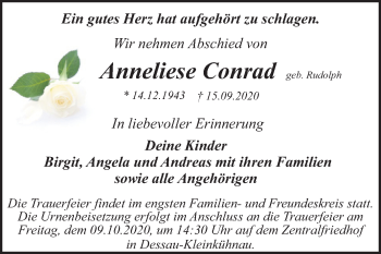 Traueranzeige von Anneliese Conrad von Mitteldeutsche Zeitung Dessau-Roßlau