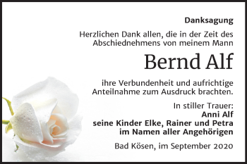 Traueranzeige von Bernd Alf von Wochenspiegel Naumburg/Nebra
