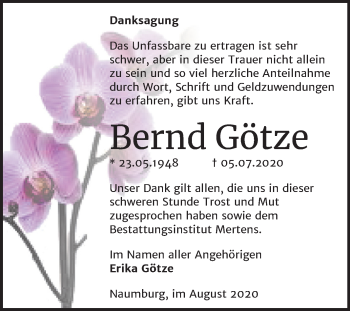 Traueranzeige von Bernd Götze von Wochenspiegel Naumburg/Nebra