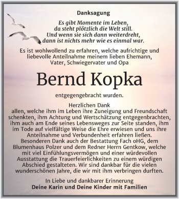 Traueranzeige von Bernd Kopka von Super Sonntag Merseburg/Querfurt