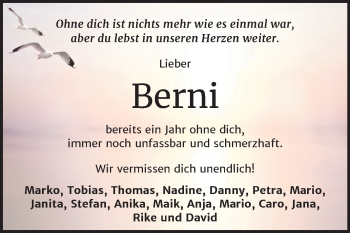 Traueranzeige von Berni  von Mitteldeutsche Zeitung Wittenberg