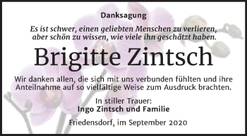 Traueranzeige von Brigitte Zintsch von Mitteldeutsche Zeitung Merseburg/Querfurt