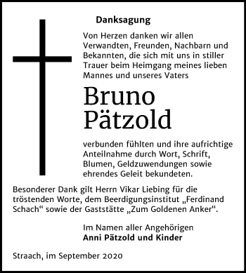 Traueranzeige von Bruno Pätzold von Super Sonntag Wittenberg