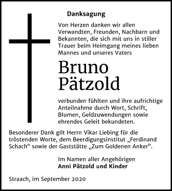 Traueranzeige von Bruno Pätzold von Mitteldeutsche Zeitung Wittenberg