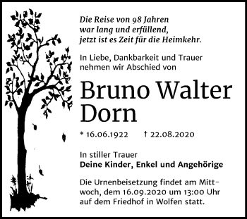 Traueranzeige von Bruno Walter Dorn von Mitteldeutsche Zeitung Bitterfeld