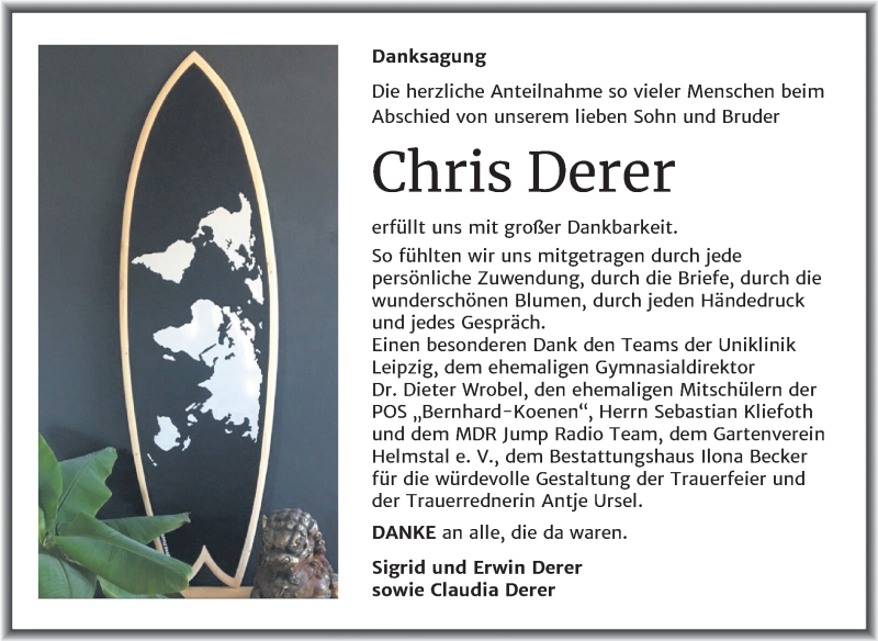  Traueranzeige für Chris Derer vom 19.09.2020 aus Super Sonntag Sangerhausen