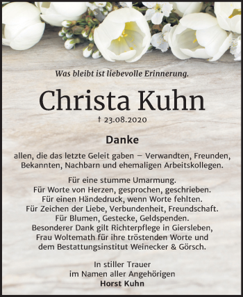 Traueranzeige von Christa Kuhn von Mitteldeutsche Zeitung Bernburg