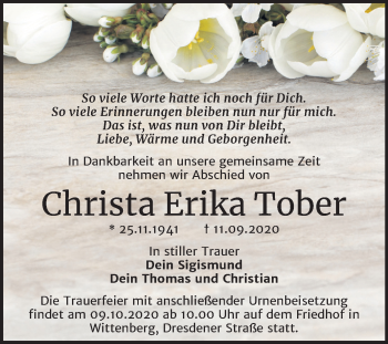 Traueranzeige von Christa Erika Tober von Super Sonntag Wittenberg