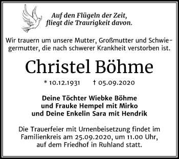 Traueranzeige von Christel Böhme von Wochenspiegel Merseburg/Querfurt