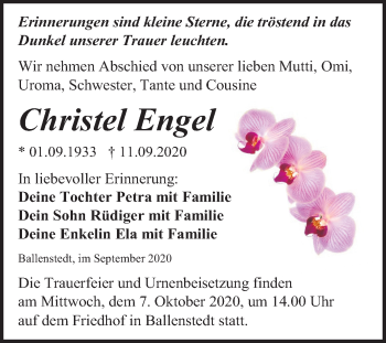 Traueranzeige von Christel Engel von Mitteldeutsche Zeitung Quedlinburg