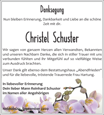Traueranzeige von Christel Schuster von Mitteldeutsche Zeitung Naumburg/Nebra