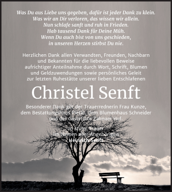 Traueranzeige von Christel Senft von Mitteldeutsche Zeitung Wittenberg