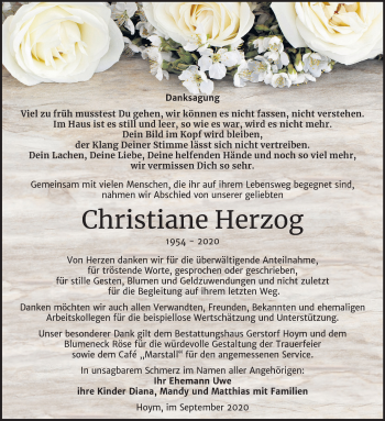Traueranzeige von Christiane Herzog von Super Sonntag Aschersleben
