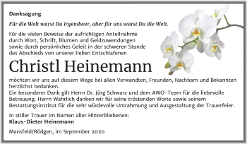 Traueranzeige von Christl Heinemann von Mitteldeutsche Zeitung Mansfelder Land