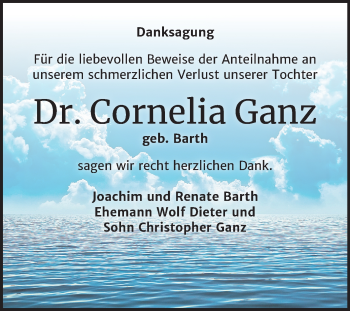 Traueranzeige von Cornelia Ganz von Super Sonntag Mansfelder Land