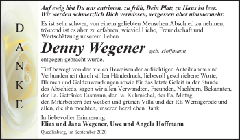 Traueranzeige von Denny Wegener von Super Sonntag Quedlinburg