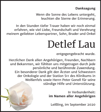 Traueranzeige von Detlef Lau von Mitteldeutsche Zeitung Weißenfels