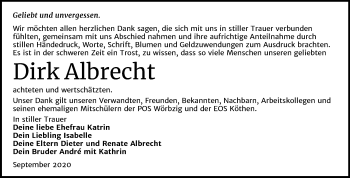 Traueranzeige von Dirk Albrecht von Mitteldeutsche Zeitung Köthen
